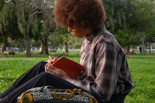 a person journaling outdoors in a park