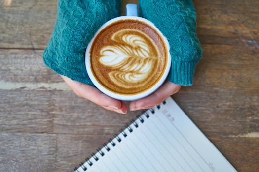 a cozy journaling setup with a cup of coffee